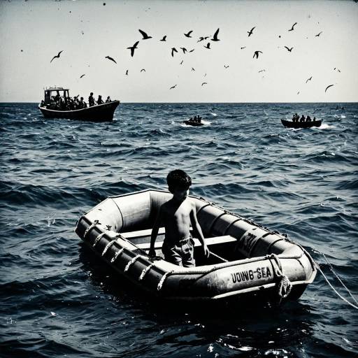 Boy on Rubber Boat at Sea