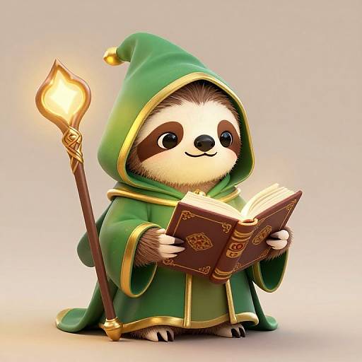 Chibi Sloth Wizard with Magical Staff