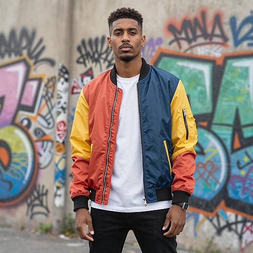 Stylish Man in Urban Graffiti Scene