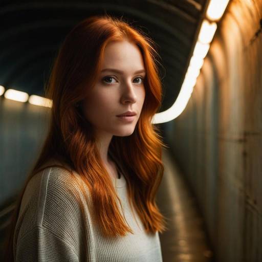 Young Woman with Red Hair in Tunnel