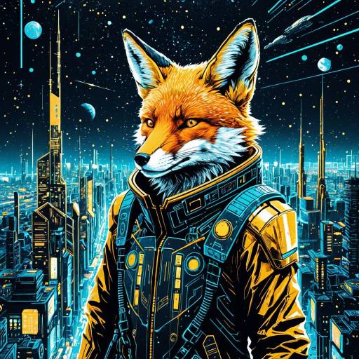 Cybernetic Fox in Futuristic Neon City