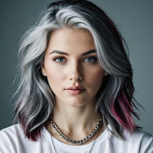 Young woman with growing-out grey hairstyle