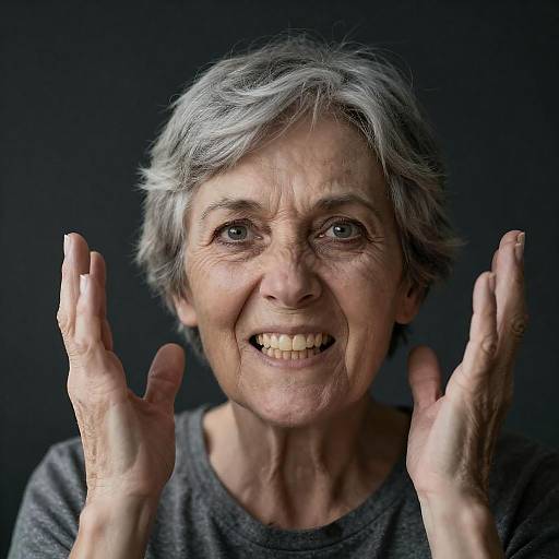 Elderly Woman Grimacing with Intense Expression