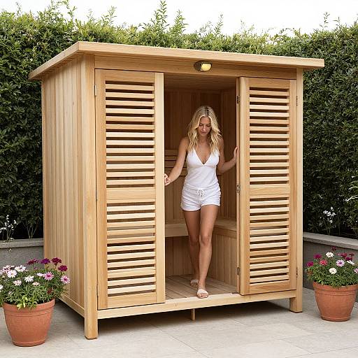 Outdoor Wooden Steam Sauna Scene