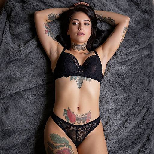 Tattooed Woman on Fur Blanket