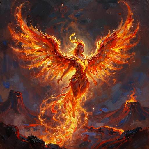 Radiant Phoenix Bard Over Volcanic Plateau