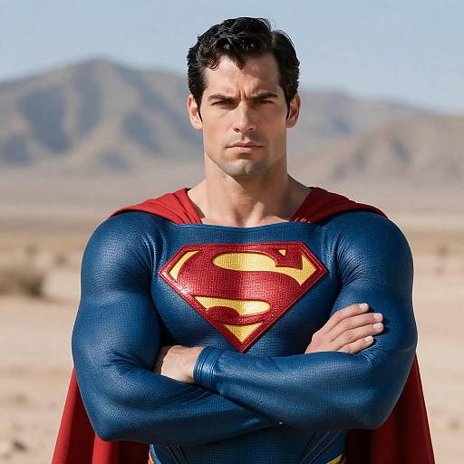 Heroic Muscle Man in Desert Landscape