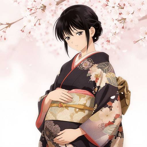 Pregnant Anime Girl in Kimono