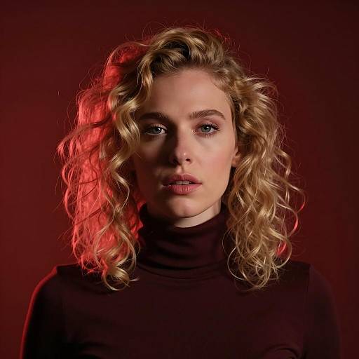 Serious Woman in Red Light Portrait