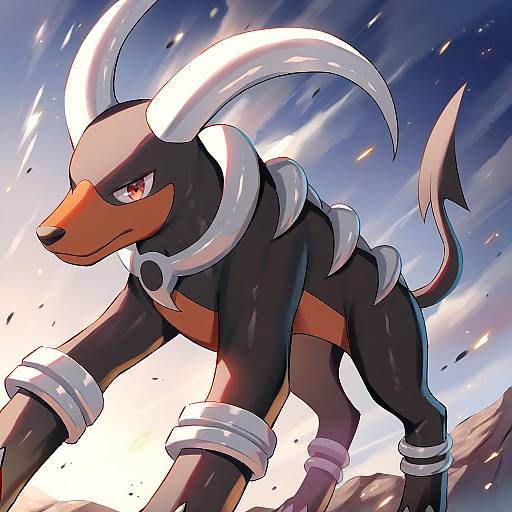 Illustration of Houndoom, pokemon in the style of Alexmaster