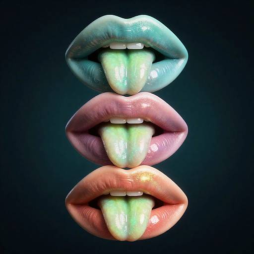 Iridescent 3D Lips with Green Tongues