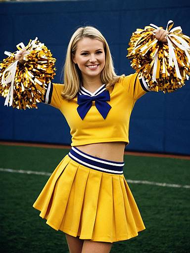Blonde Cheerleader in Yellow Uniform