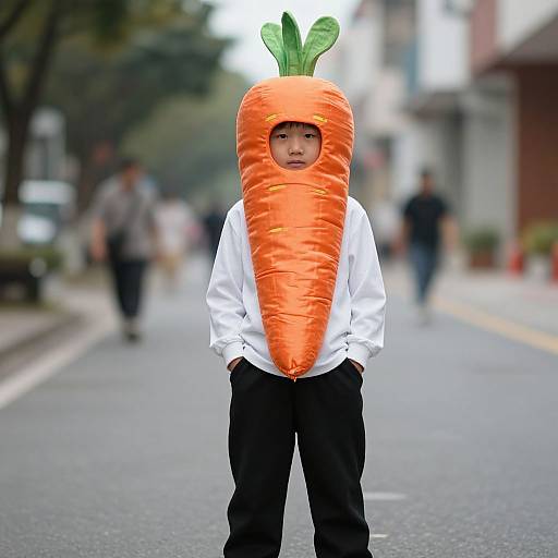 Boy in Carrot Costume on Street
