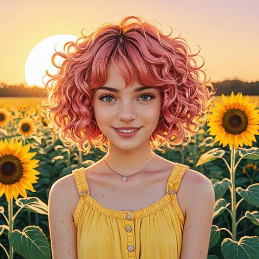 Cheerful Anime Girl in Sunflower Field