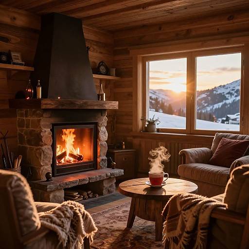 Cozy Alpine Cabin Sunset Ambiance
