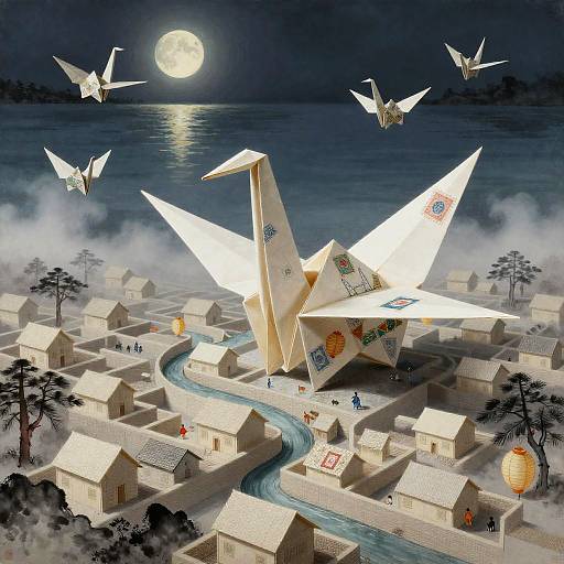 Colossal Origami Crane City at Twilight