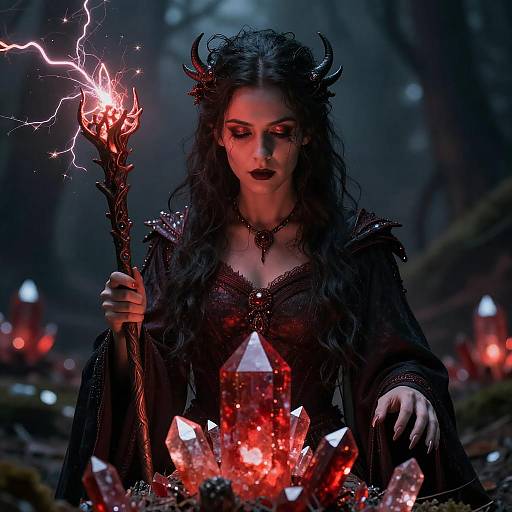 Moody Close-Up Witch with Electric Staff