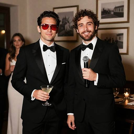 Stylish Duo in Tuxedos at Event