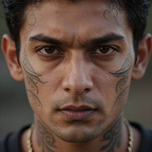 Hyper-Realistic Portrait of Tattooed South Asian Man