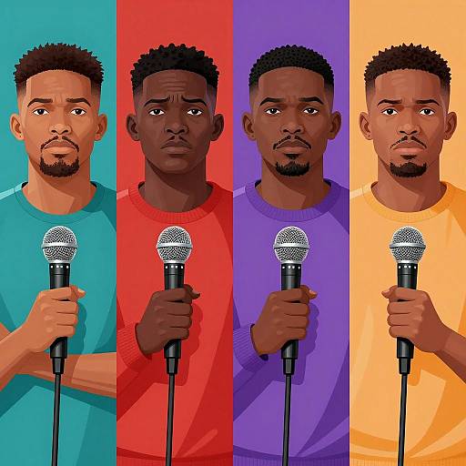Four Thoughtful Black Men with Microphones