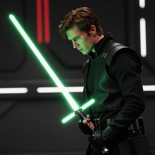 Focused Jedi in Futuristic Noir Setting