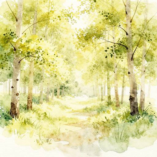Sunlit Aspen Grove Watercolor