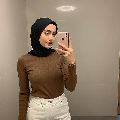 Asian Woman Mirror Selfie in Bathroom