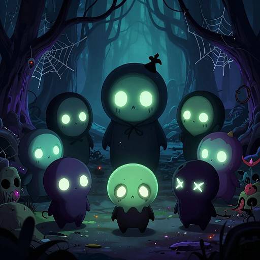 Chibi Horror Characters in Haunted Forest