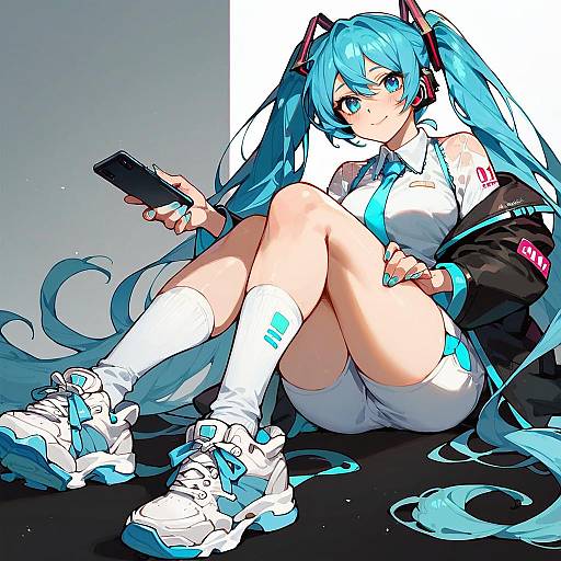 Hatsune Miku Sitting with Phone