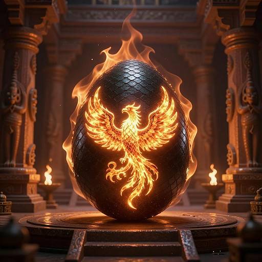 Fiery Phoenix Egg on Ancient Altar