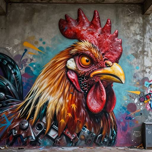 Frightening Zombie Rooster Robot Mural