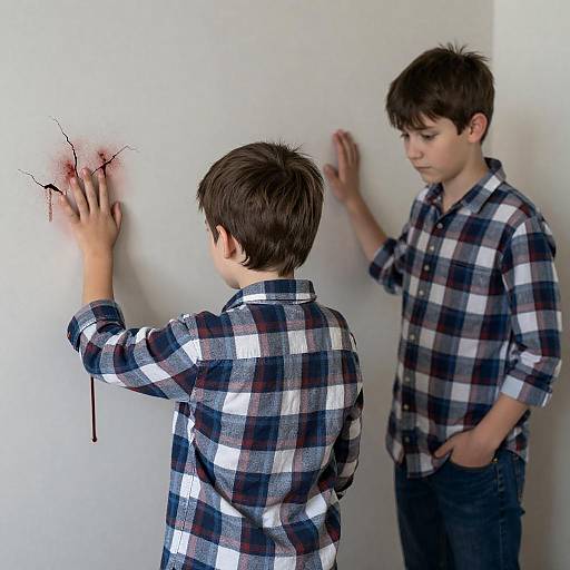 Eerie Photograph of Boys and Blood-Stained Wall