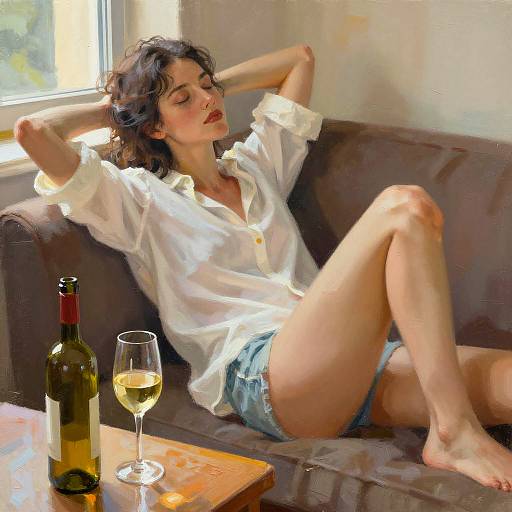Relaxed Woman Reclining with Wine