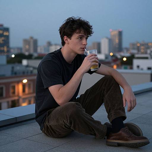 Young Man Relaxing on Rooftop Terrace