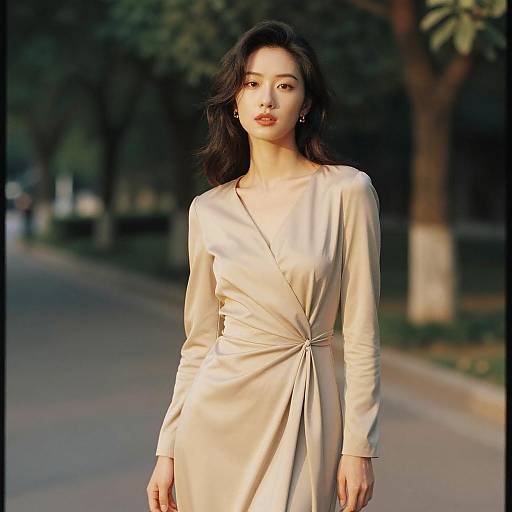 Elegant woman in vintage long-sleeve dress