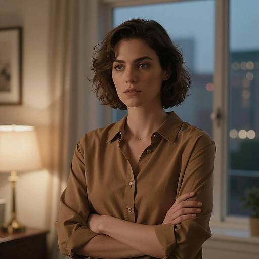 Woman with Brown Hair Standing Indoors