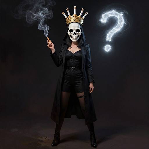 Woman with Cigarette Crown and Skull Mask
