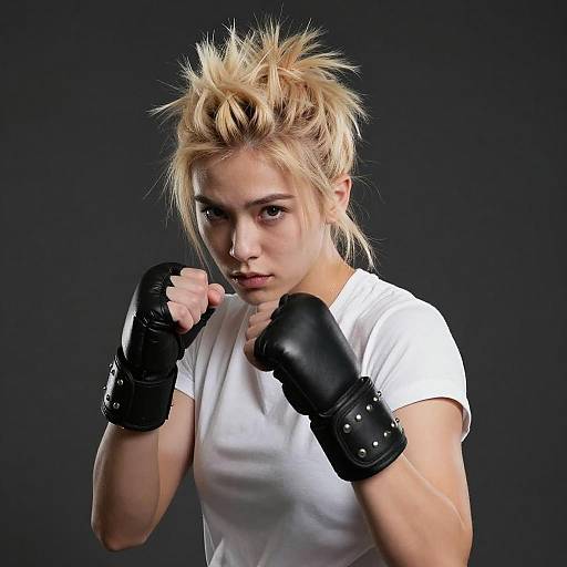 Edgy Blonde Boxer in Intense Stance