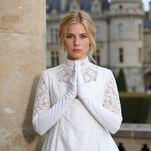 Victorian Blonde Woman in Elegant Dress