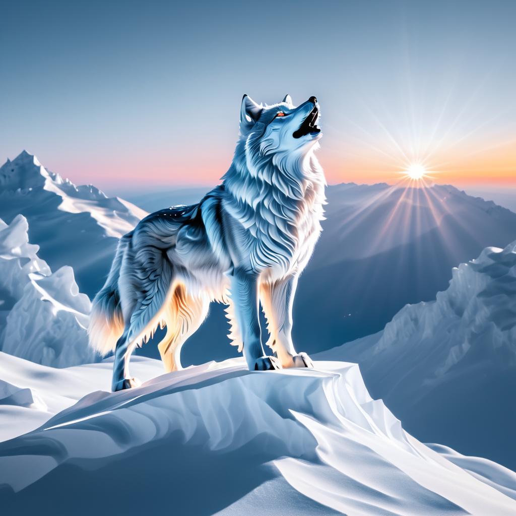 Majestic Silver Wolf in Surreal Landscape