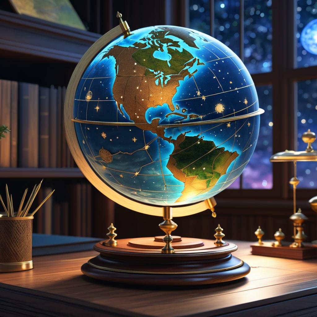 Magical Antique Globe on Wooden Desk