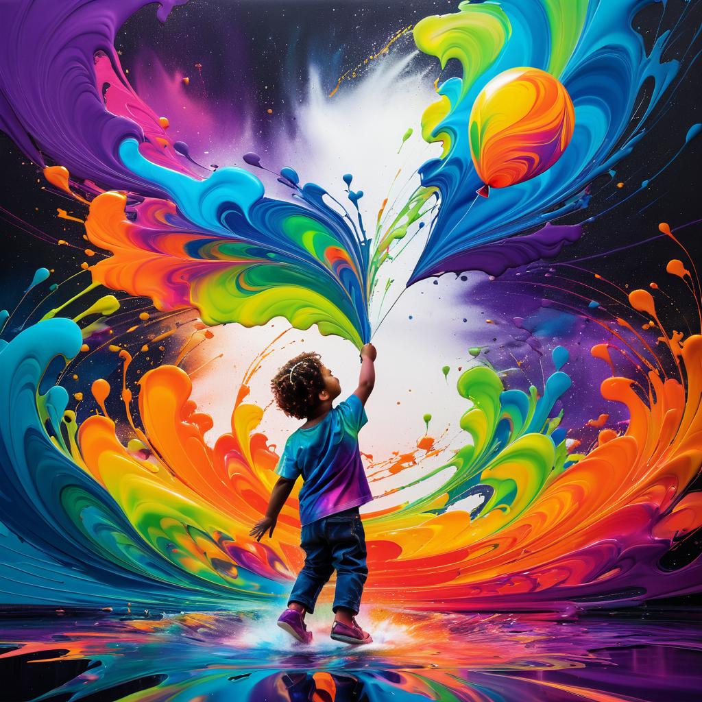 Surreal Child with Exploding Colors