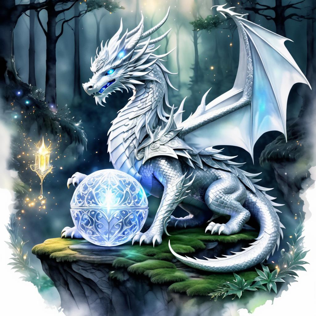 Majestic Silver Dragon Overlooking Enchanted Forest