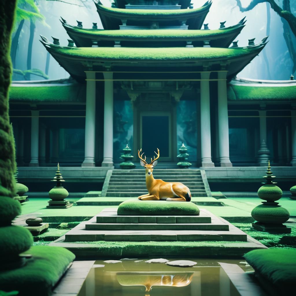 Graceful Deer Meditating in Space Temple