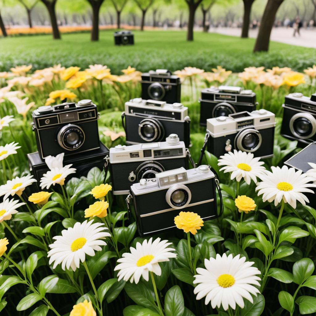 Timeless Elegance in a Bustling Park