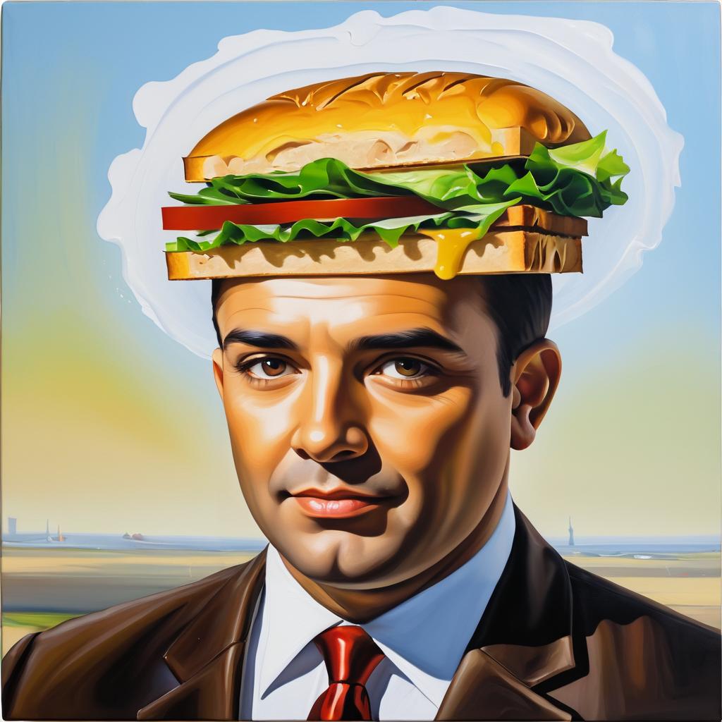 Whimsical Man with Sandwich Head Art