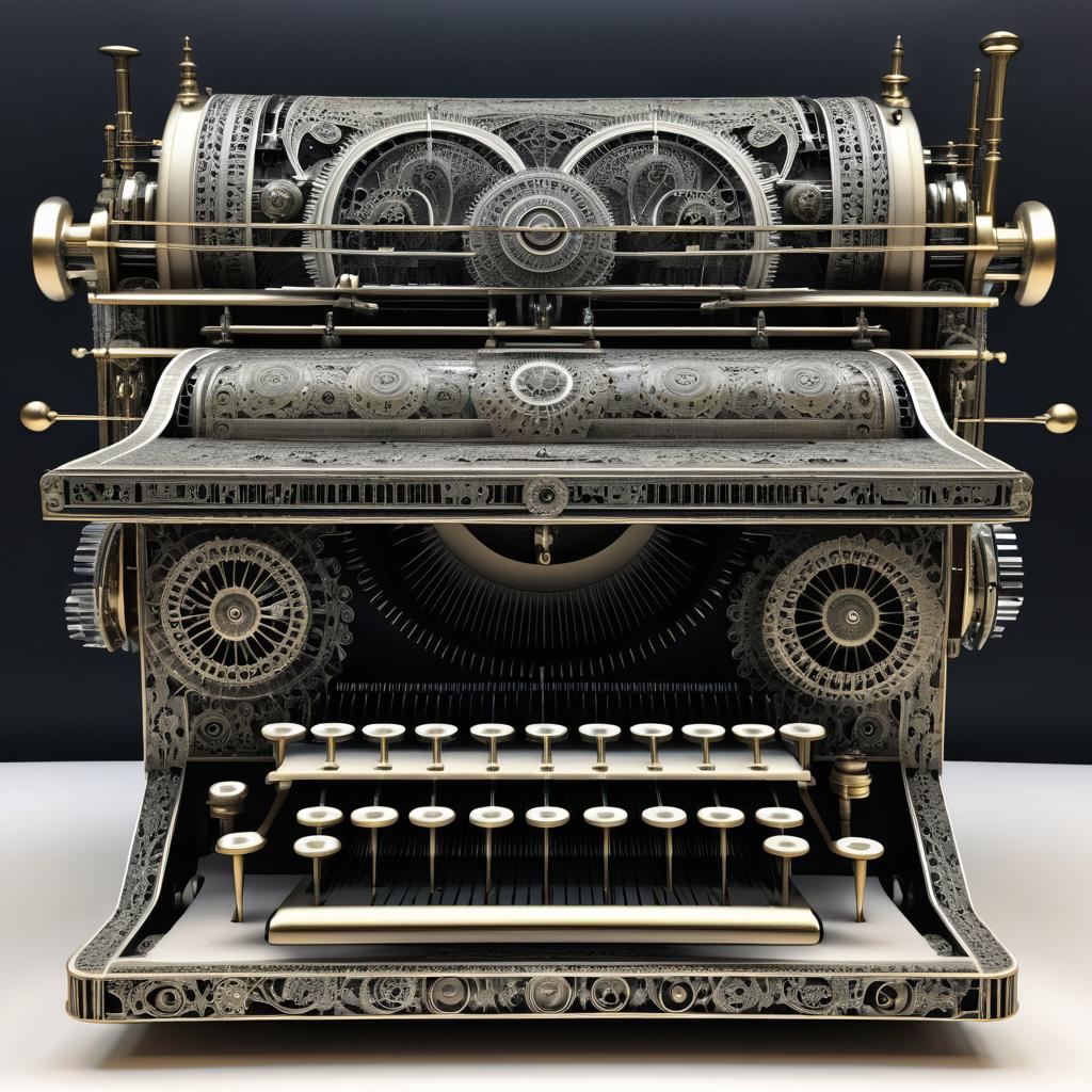 Surreal Vintage Typewriter with Intricate Gears