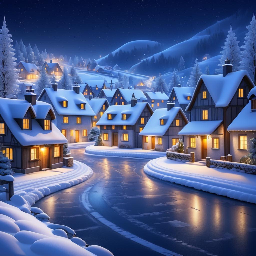 Enchanting Winter Village at Night