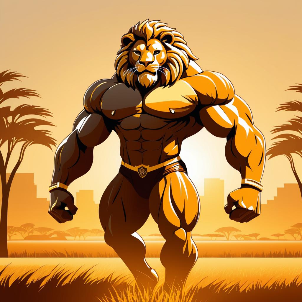 Buffed Lion Champion in Savanna Setting