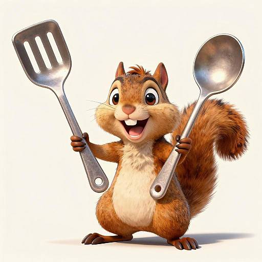 Cheerful Squirrel with Kitchen Utensils